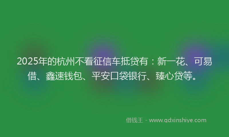 2025年的杭州不看征信车抵贷有：新一花、可易借、鑫速钱包、平安口袋银行、臻心贷等。