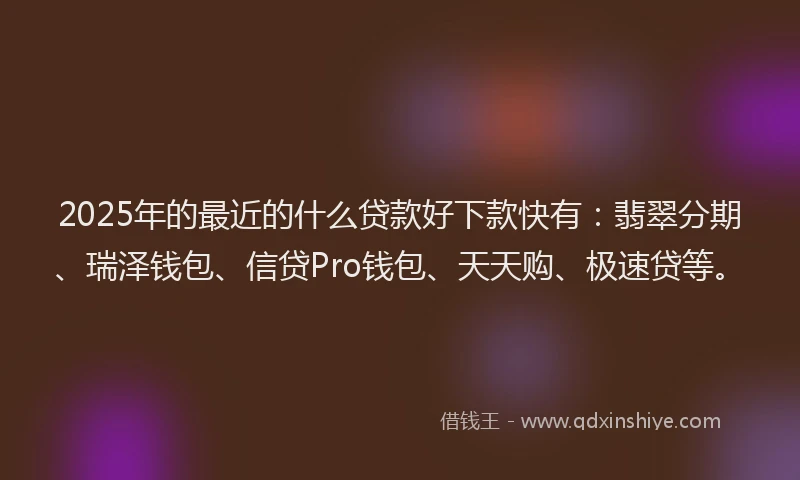 2025年的最近的什么贷款好下款快有：翡翠分期、瑞泽钱包、信贷Pro钱包、天天购、极速贷等。