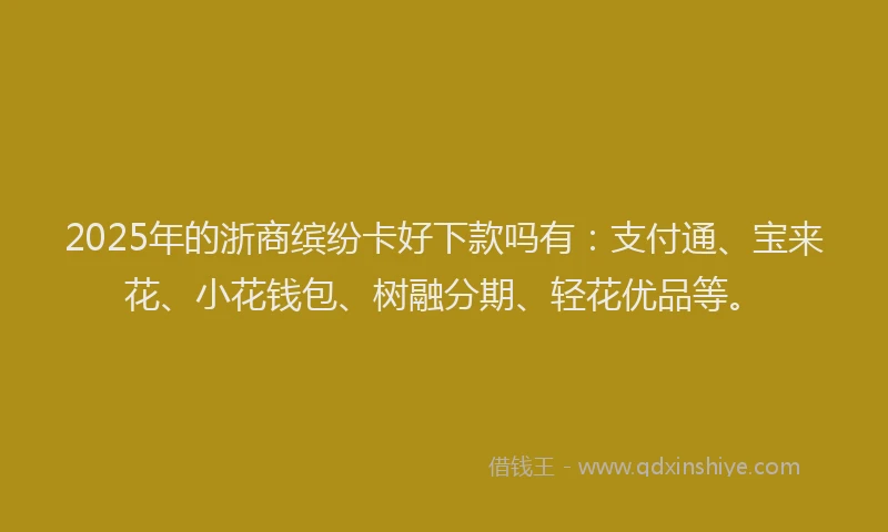 2025年的浙商缤纷卡好下款吗有：支付通、宝来花、小花钱包、树融分期、轻花优品等。