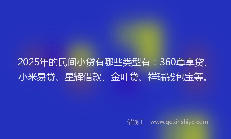 2025年的民间小贷有哪些类型有：360尊享贷、小米易贷、星辉借款、金叶贷、祥瑞钱包宝等。