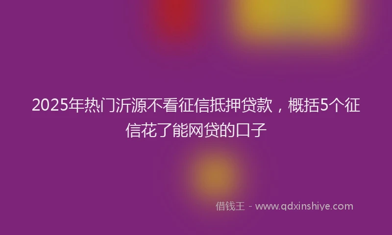 2025年热门沂源不看征信抵押贷款，概括5个征信花了能网贷的口子