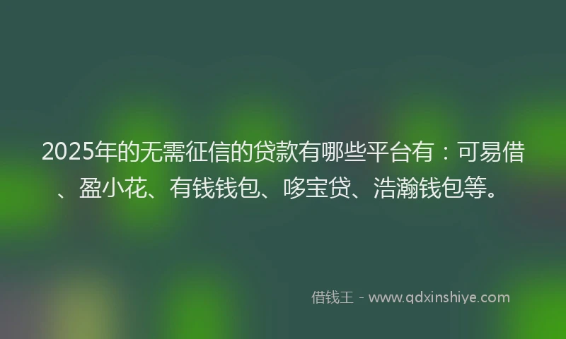 2025年的无需征信的贷款有哪些平台有：可易借、盈小花、有钱钱包、哆宝贷、浩瀚钱包等。