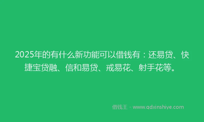 2025年的有什么新功能可以借钱有：还易贷、快捷宝贷融、信和易贷、戒易花、射手花等。