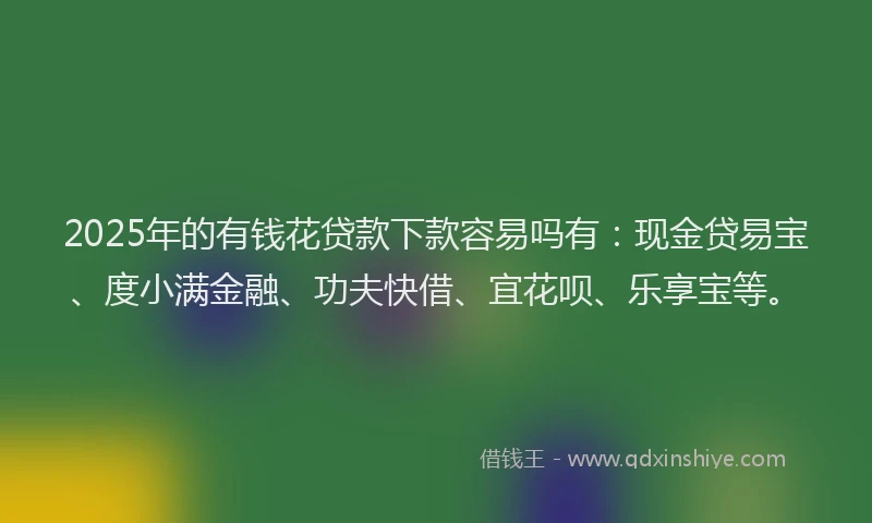 2025年的有钱花贷款下款容易吗有：现金贷易宝、度小满金融、功夫快借、宜花呗、乐享宝等。