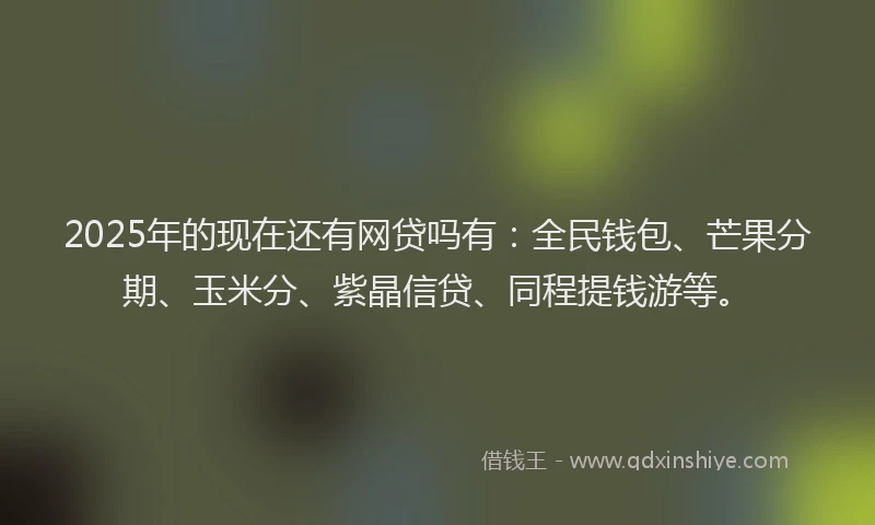 2025年的现在还有网贷吗有：全民钱包、芒果分期、玉米分、紫晶信贷、同程提钱游等。