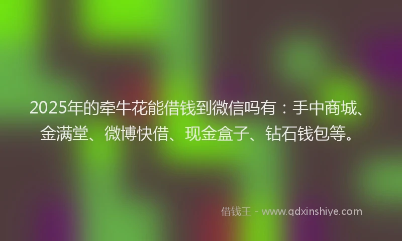 2025年的牵牛花能借钱到微信吗有：手中商城、金满堂、微博快借、现金盒子、钻石钱包等。