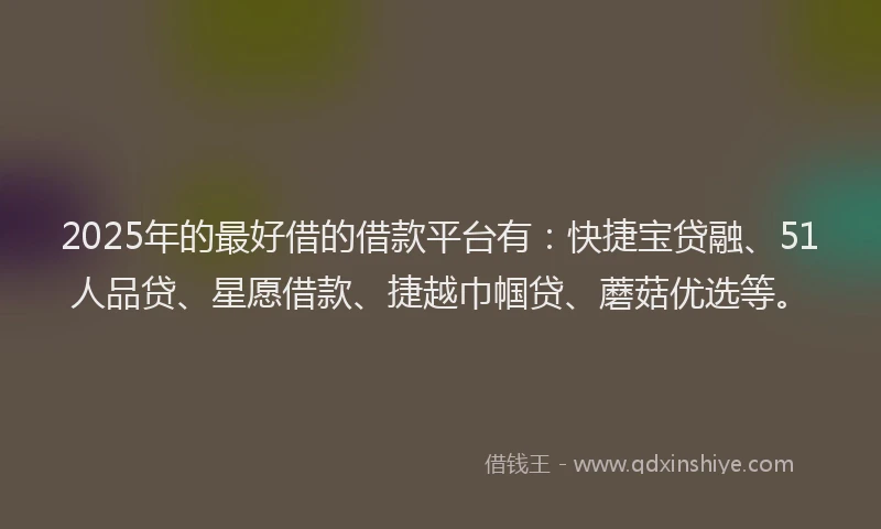2025年的最好借的借款平台有：快捷宝贷融、51人品贷、星愿借款、捷越巾帼贷、蘑菇优选等。