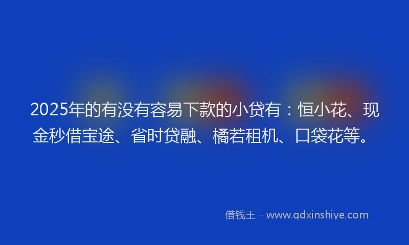 2025年的有没有容易下款的小贷有：恒小花、现金秒借宝途、省时贷融、橘若租机、口袋花等。