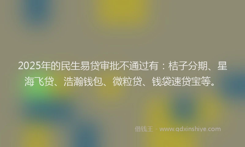 2025年的民生易贷审批不通过有：桔子分期、星海飞贷、浩瀚钱包、微粒贷、钱袋速贷宝等。