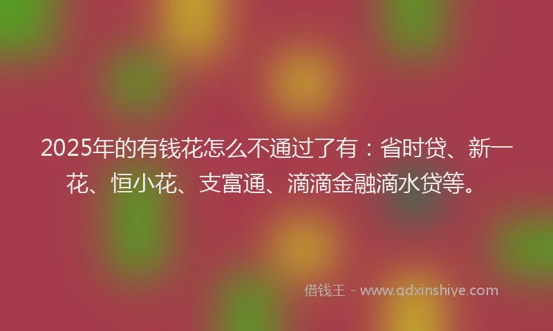 2025年的有钱花怎么不通过了有：省时贷、新一花、恒小花、支富通、滴滴金融滴水贷等。