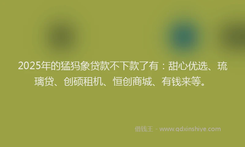 2025年的猛犸象贷款不下款了有：甜心优选、琉璃贷、创硕租机、恒创商城、有钱来等。