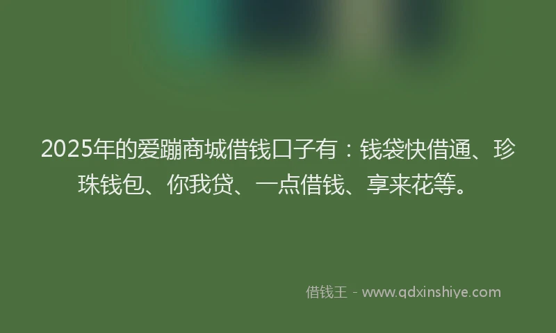 2025年的爱蹦商城借钱口子有：钱袋快借通、珍珠钱包、你我贷、一点借钱、享来花等。