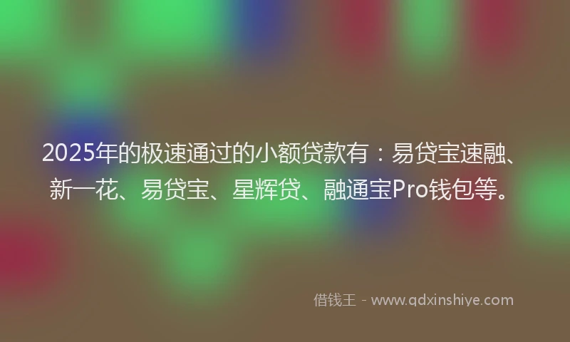 2025年的极速通过的小额贷款有：易贷宝速融、新一花、易贷宝、星辉贷、融通宝Pro钱包等。