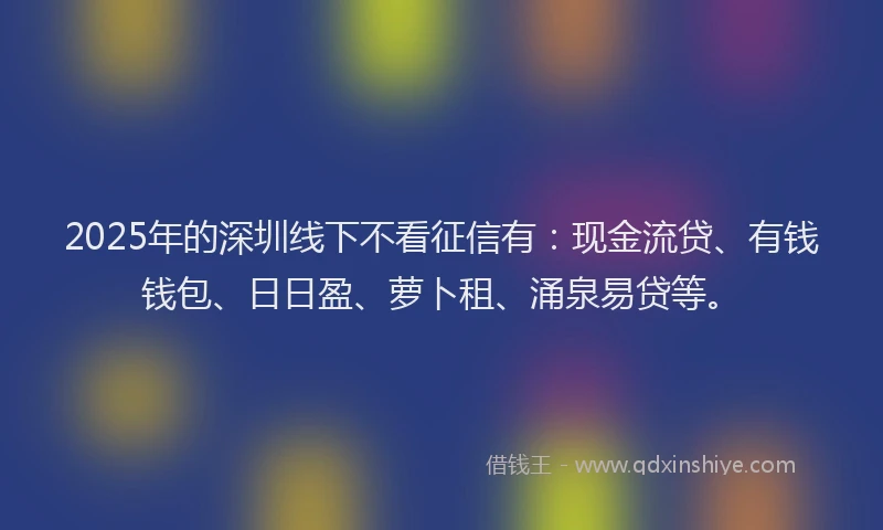 2025年的深圳线下不看征信有：现金流贷、有钱钱包、日日盈、萝卜租、涌泉易贷等。