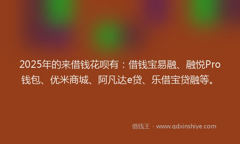 2025年的来借钱花呗有：借钱宝易融、融悦Pro钱包、优米商城、阿凡达e贷、乐借宝贷融等。