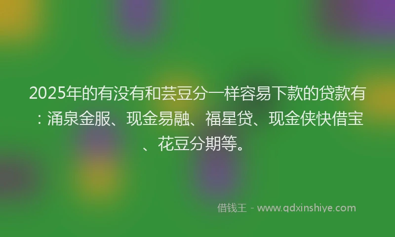2025年的有没有和芸豆分一样容易下款的贷款有：涌泉金服、现金易融、福星贷、现金侠快借宝、花豆分期等。