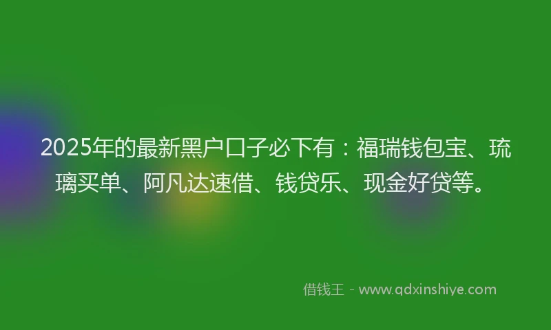 2025年的最新黑户口子必下有：福瑞钱包宝、琉璃买单、阿凡达速借、钱贷乐、现金好贷等。