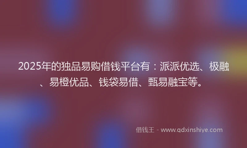 2025年的独品易购借钱平台有：派派优选、极融、易橙优品、钱袋易借、甄易融宝等。