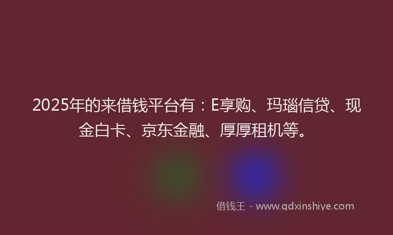 2025年的来借钱平台有：E享购、玛瑙信贷、现金白卡、京东金融、厚厚租机等。