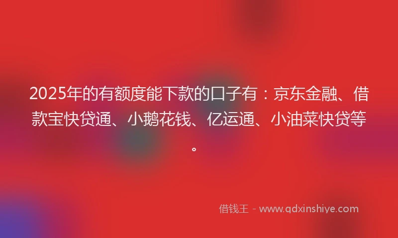 2025年的有额度能下款的口子有：京东金融、借款宝快贷通、小鹅花钱、亿运通、小油菜快贷等。