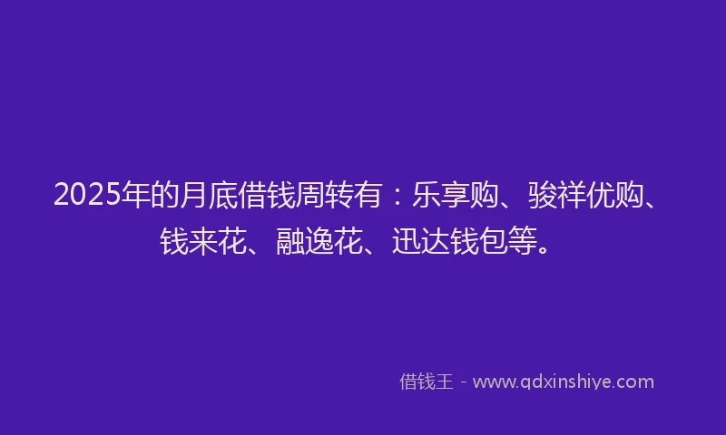 2025年的月底借钱周转有：乐享购、骏祥优购、钱来花、融逸花、迅达钱包等。