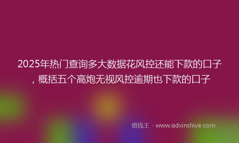 2025年热门查询多大数据花风控还能下款的口子，概括五个高炮无视风控逾期也下款的口子