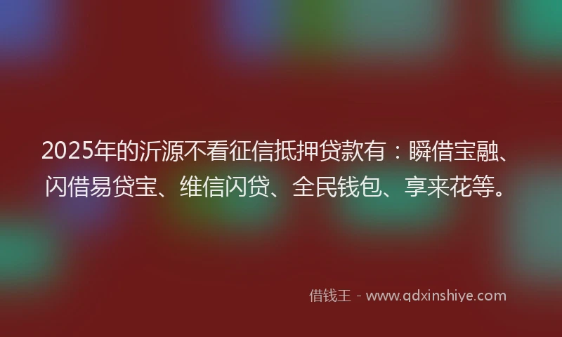 2025年的沂源不看征信抵押贷款有：瞬借宝融、闪借易贷宝、维信闪贷、全民钱包、享来花等。