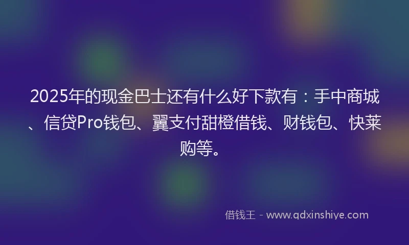 2025年的现金巴士还有什么好下款有：手中商城、信贷Pro钱包、翼支付甜橙借钱、财钱包、快莱购等。