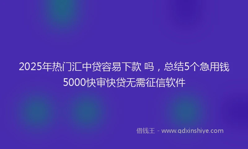 2025年热门汇中贷容易下款 吗，总结5个急用钱5000快审快贷无需征信软件