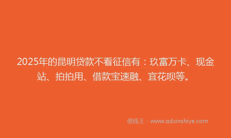 2025年的昆明贷款不看征信有：玖富万卡、现金站、拍拍用、借款宝速融、宜花呗等。