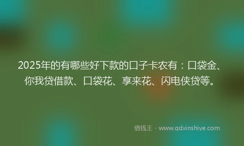 2025年的有哪些好下款的口子卡农有：口袋金、你我贷借款、口袋花、享来花、闪电侠贷等。