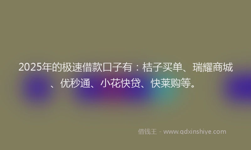 2025年的极速借款口子有：桔子买单、瑞耀商城、优秒通、小花快贷、快莱购等。