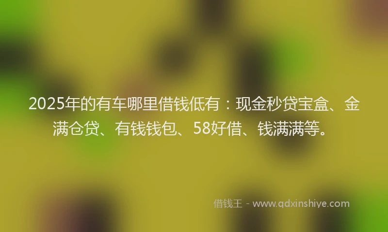 2025年的有车哪里借钱低有：现金秒贷宝盒、金满仓贷、有钱钱包、58好借、钱满满等。