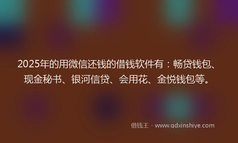 2025年的用微信还钱的借钱软件有：畅贷钱包、现金秘书、银河信贷、会用花、金悦钱包等。