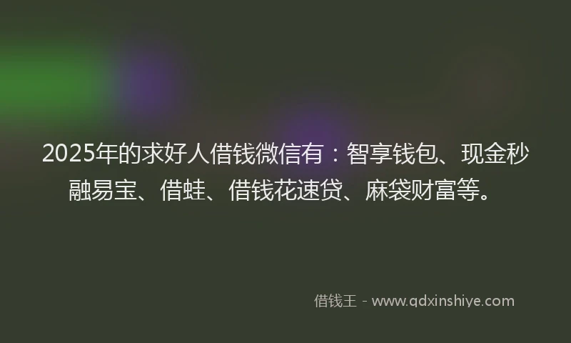 2025年的求好人借钱微信有：智享钱包、现金秒融易宝、借蛙、借钱花速贷、麻袋财富等。