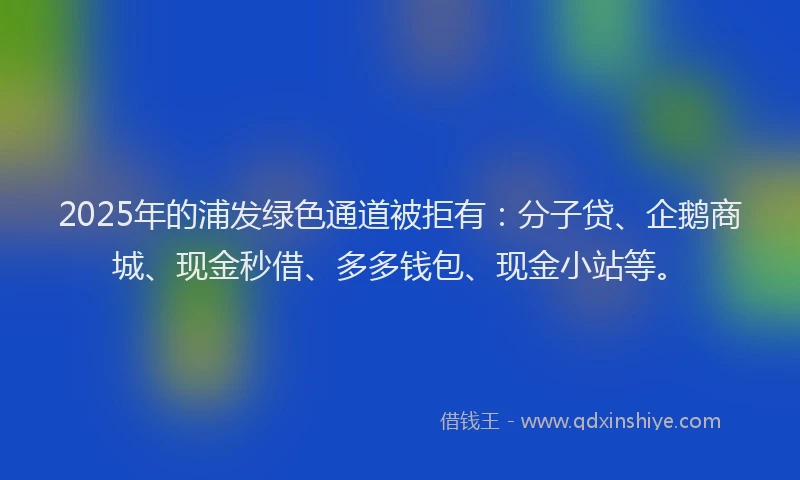 2025年的浦发绿色通道被拒有：分子贷、企鹅商城、现金秒借、多多钱包、现金小站等。