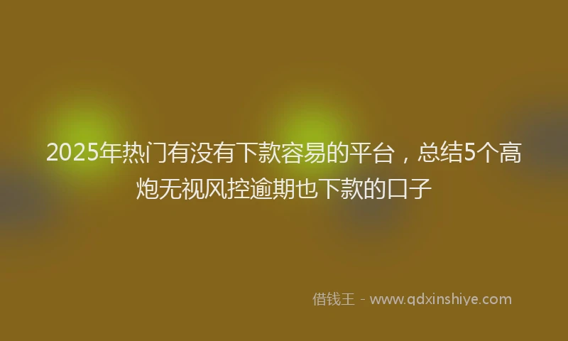 2025年热门有没有下款容易的平台，总结5个高炮无视风控逾期也下款的口子
