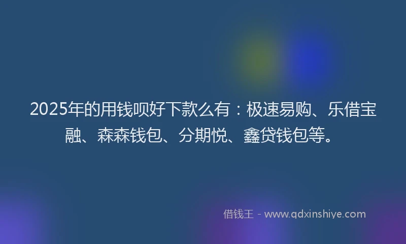 2025年的用钱呗好下款么有：极速易购、乐借宝融、森森钱包、分期悦、鑫贷钱包等。
