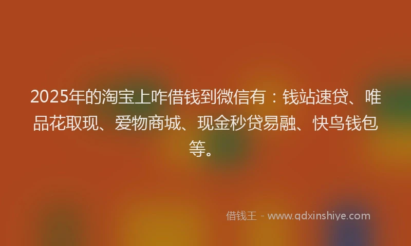 2025年的淘宝上咋借钱到微信有：钱站速贷、唯品花取现、爱物商城、现金秒贷易融、快鸟钱包等。