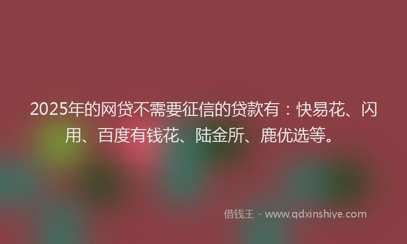 2025年的网贷不需要征信的贷款有：快易花、闪用、百度有钱花、陆金所、鹿优选等。