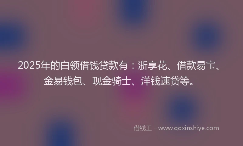 2025年的白领借钱贷款有：浙享花、借款易宝、金易钱包、现金骑士、洋钱速贷等。