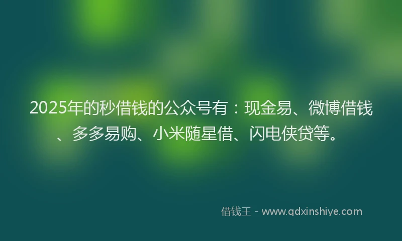2025年的秒借钱的公众号有：现金易、微博借钱、多多易购、小米随星借、闪电侠贷等。