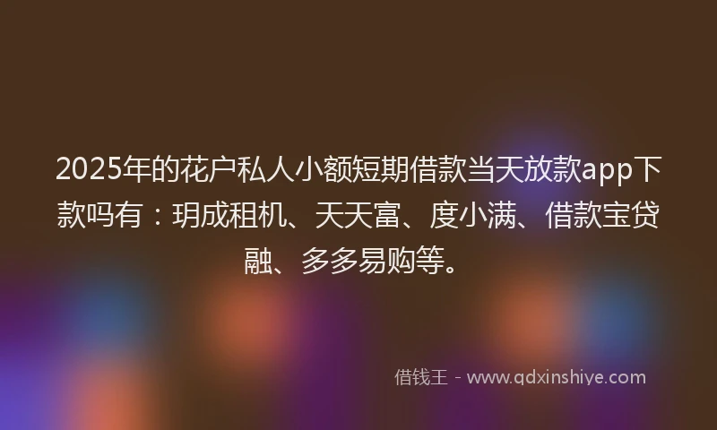 2025年的花户私人小额短期借款当天放款app下款吗有：玥成租机、天天富、度小满、借款宝贷融、多多易购等。