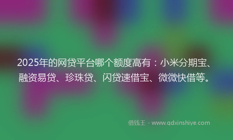 2025年的网贷平台哪个额度高有：小米分期宝、融资易贷、珍珠贷、闪贷速借宝、微微快借等。