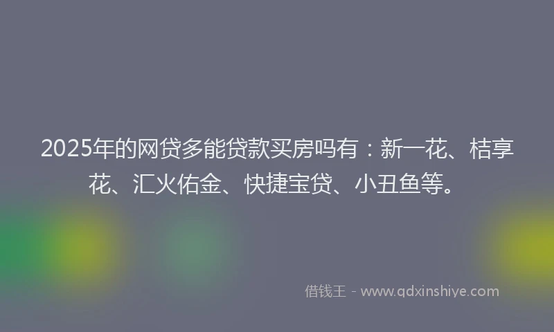 2025年的网贷多能贷款买房吗有：新一花、桔享花、汇火佑金、快捷宝贷、小丑鱼等。