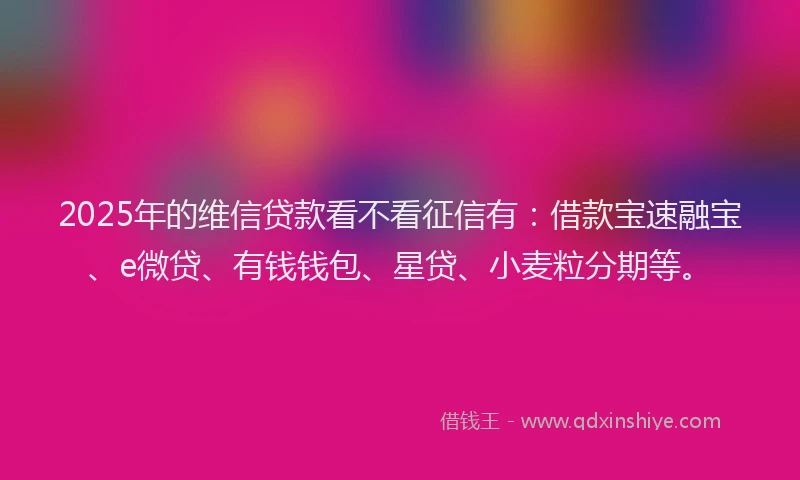 2025年的维信贷款看不看征信有：借款宝速融宝、e微贷、有钱钱包、星贷、小麦粒分期等。