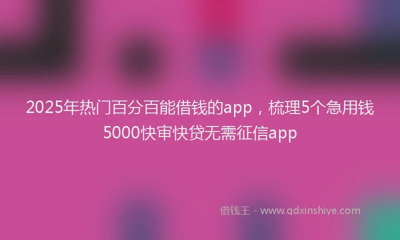 2025年热门百分百能借钱的app，梳理5个急用钱5000快审快贷无需征信app