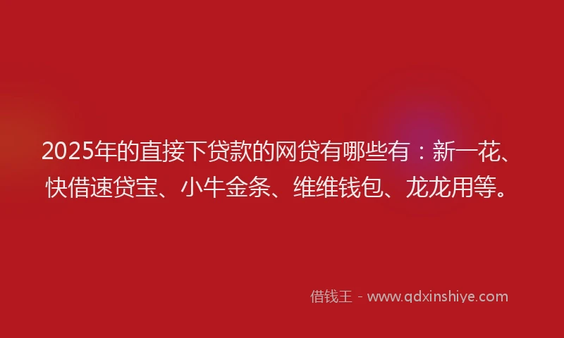2025年的直接下贷款的网贷有哪些有：新一花、快借速贷宝、小牛金条、维维钱包、龙龙用等。