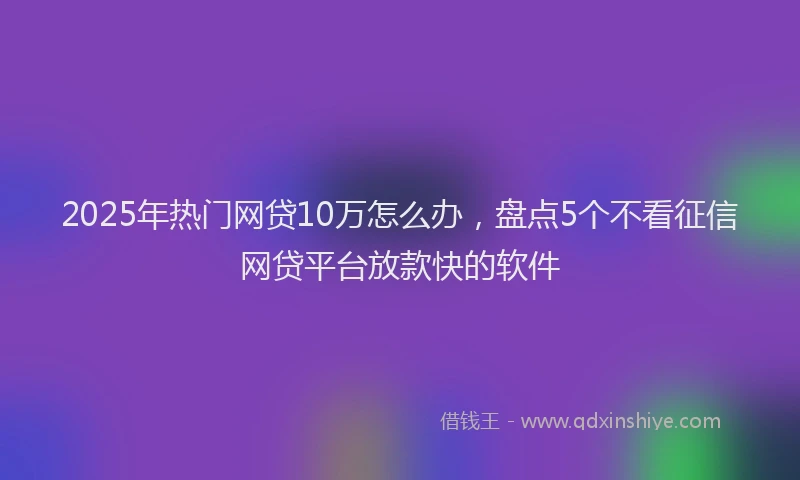 2025年热门网贷10万怎么办，盘点5个不看征信网贷平台放款快的软件