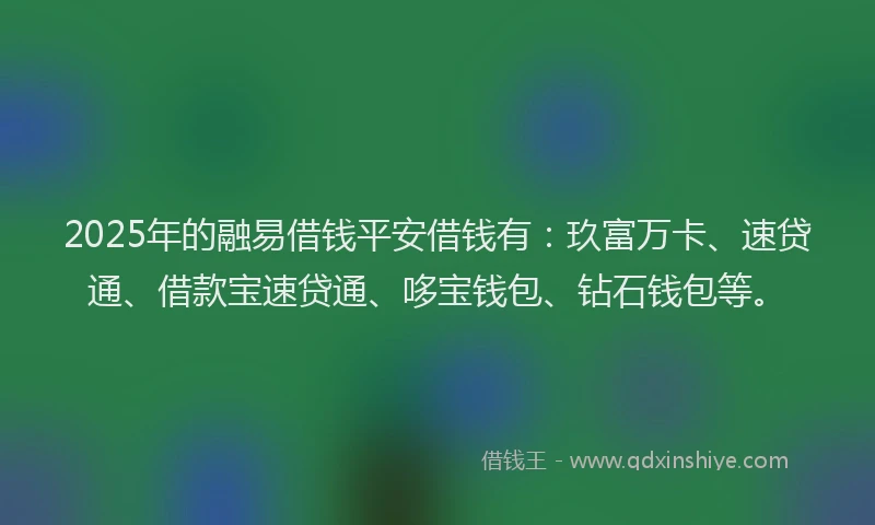 2025年的融易借钱平安借钱有：玖富万卡、速贷通、借款宝速贷通、哆宝钱包、钻石钱包等。